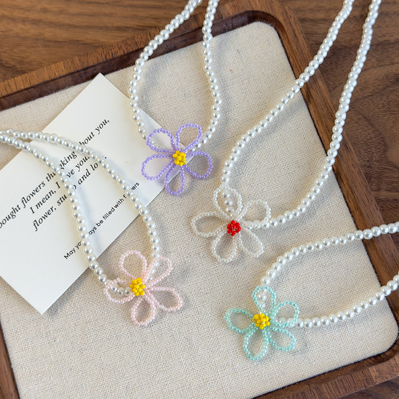 플로럴 비즈 펄 목걸이