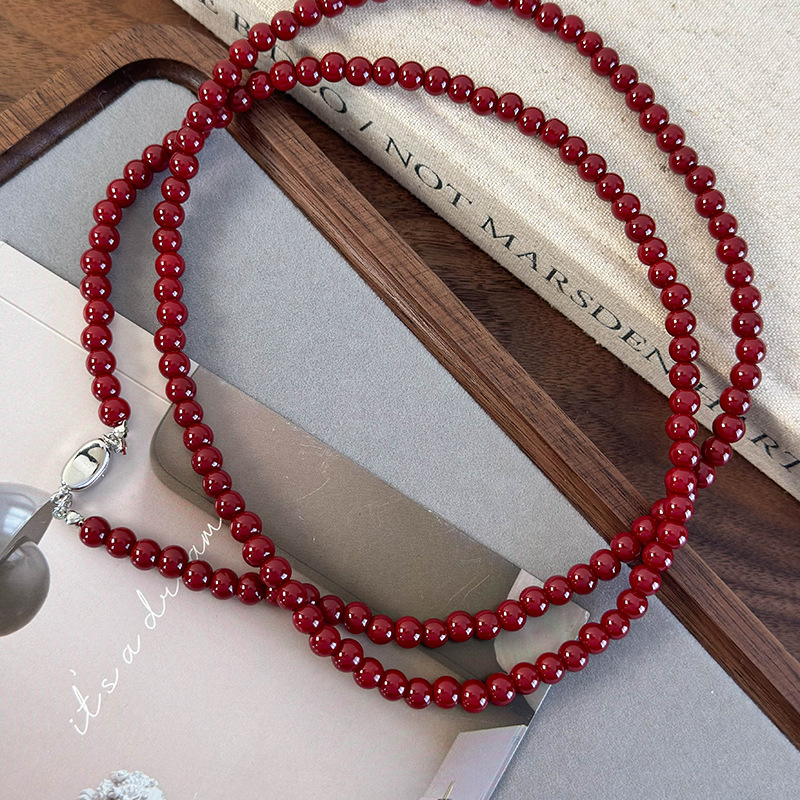 Burgundy Pearl Beaded Necklace