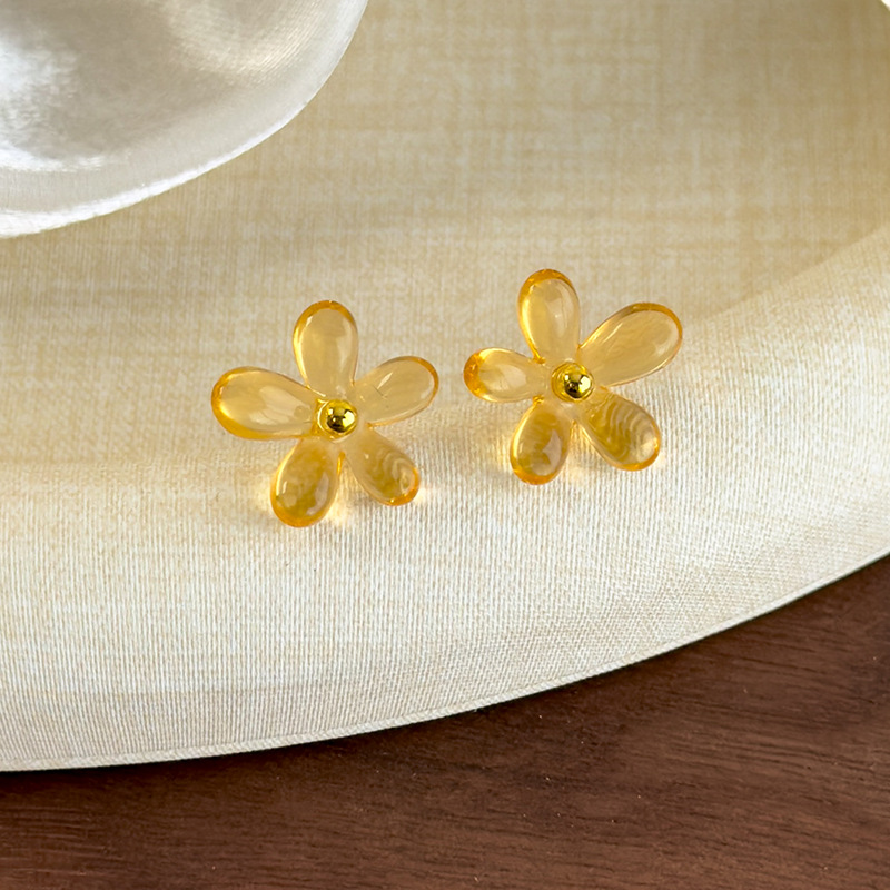 투명 컬러풀 플라워 스터드 귀걸이