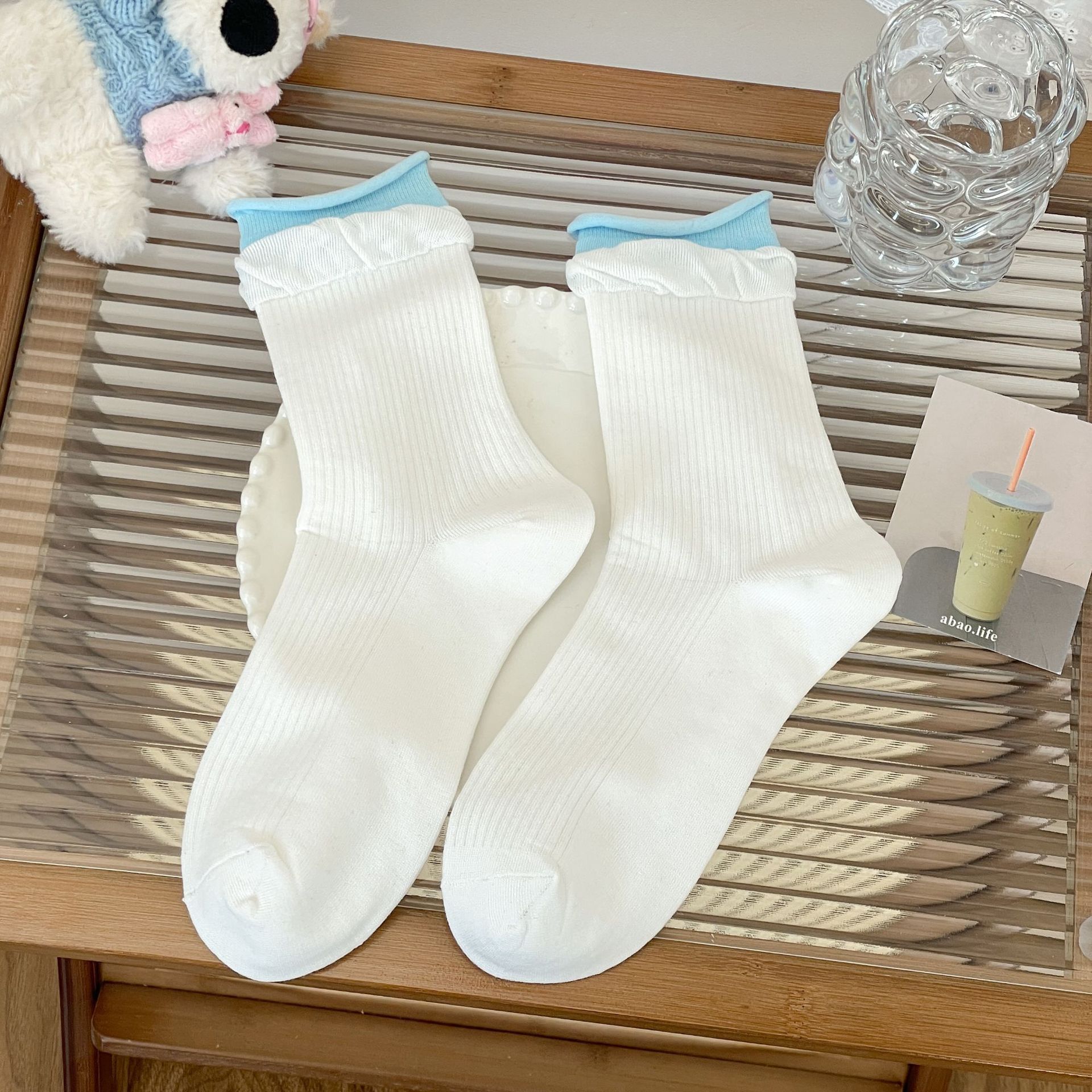 Meias Cano Médio de Algodão Penteado