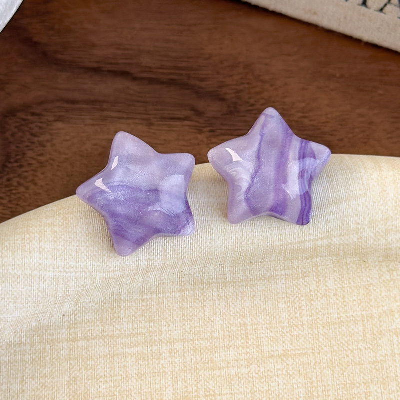 컬러풀 마블 글리터 웨이브 스타 스터드 귀걸이