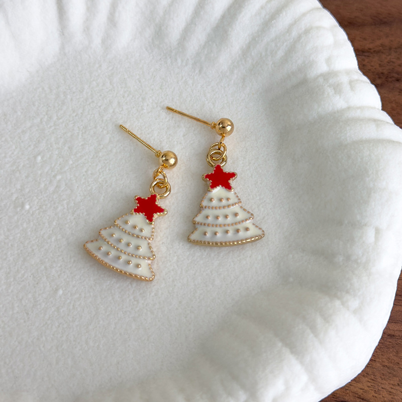 Сережки-гвоздики з ялинкою з емалі