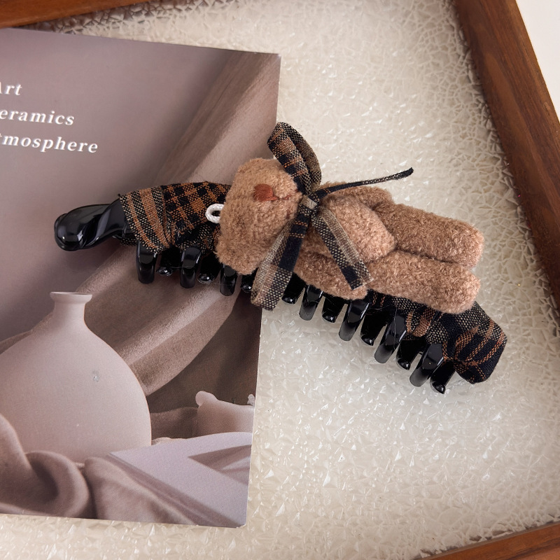 Fundă Tartan și Ursuleț Banana Agrafă de Păr