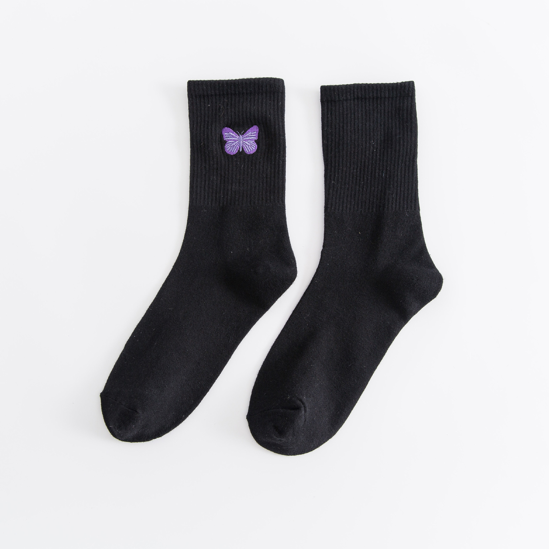 Meias de Algodão com Bordado de Borboleta