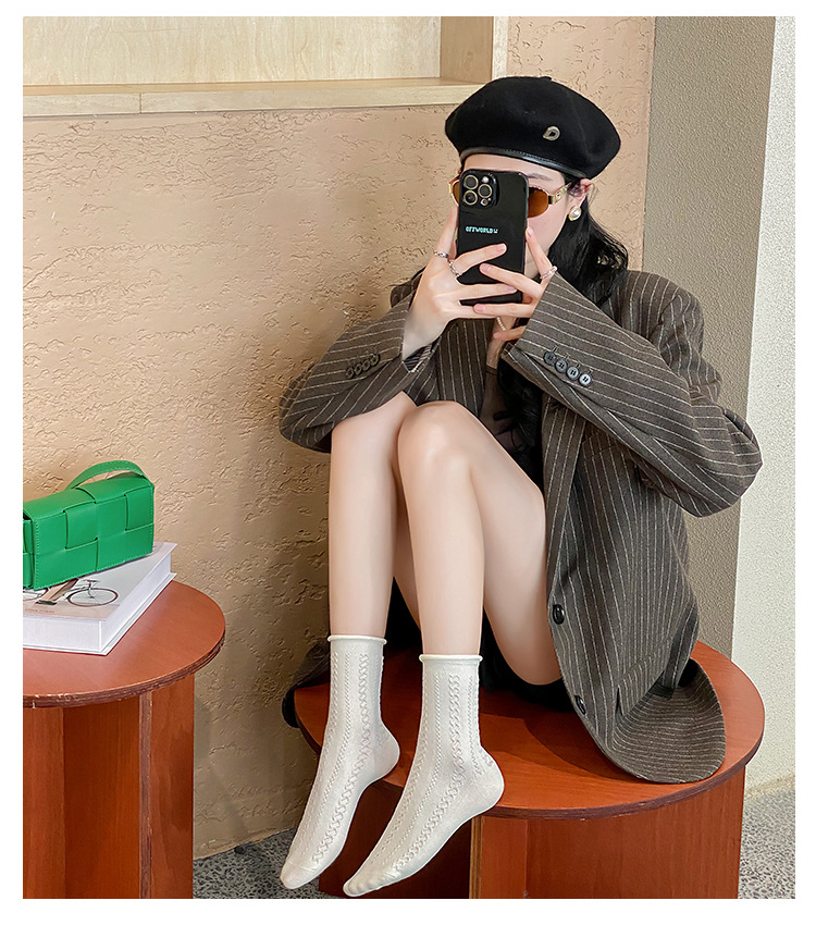 Meias de Algodão com Ponto de Tricô