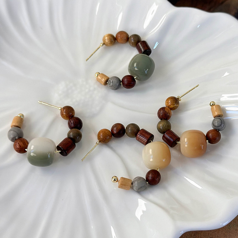 Orecchini a Cerchio in Legno Vintage