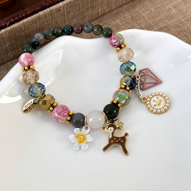 Богемный Браслет с Цветами, Оленем, Жемчугом и Кристаллами