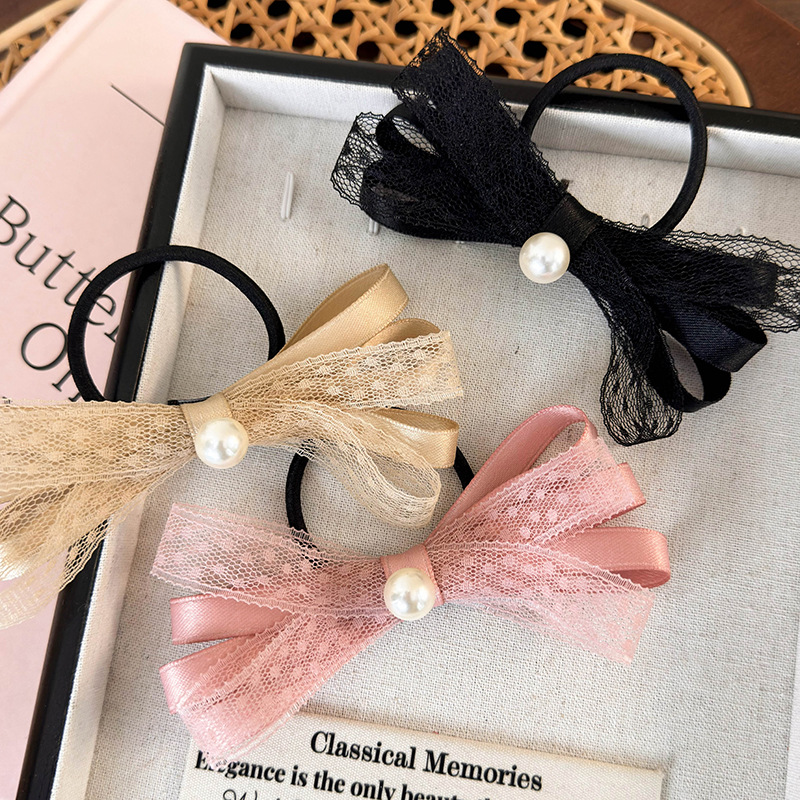 Barrette Cheveux Dentelle avec Nœud et Perle