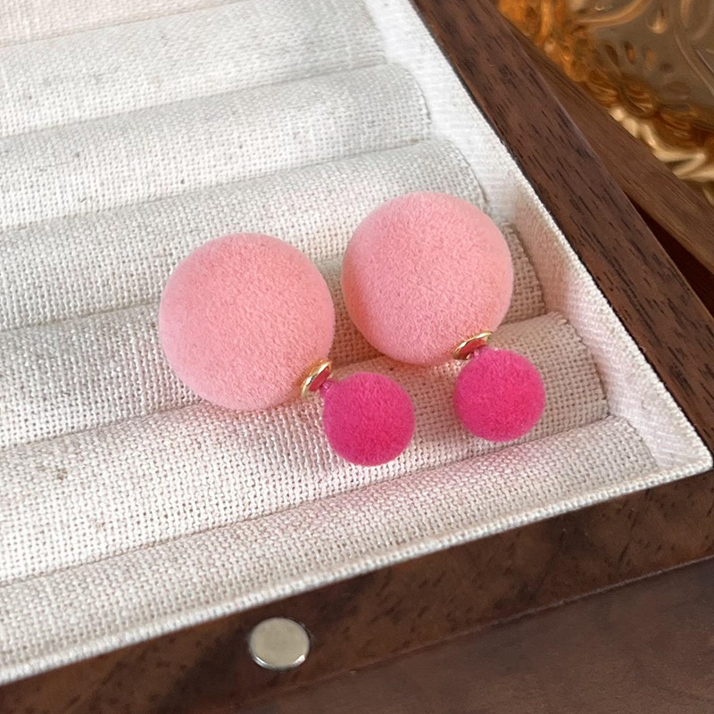 컬러 블록 플로킹 볼 스터드 귀걸이