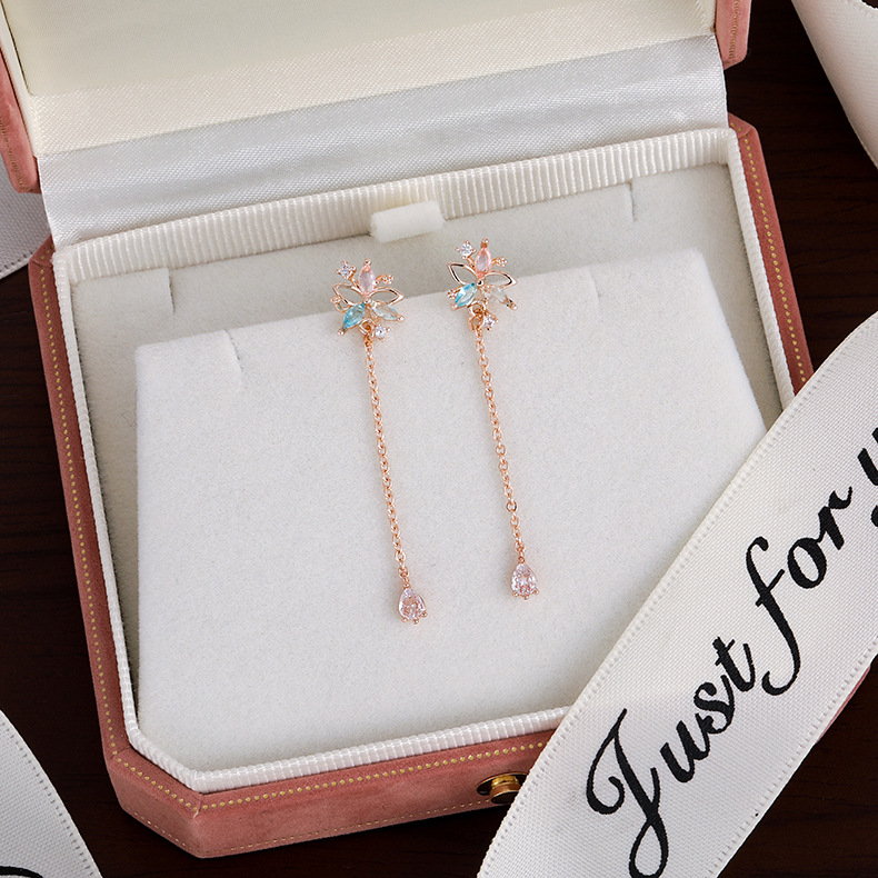 나비 꽃 술 지르코니아 귀걸이