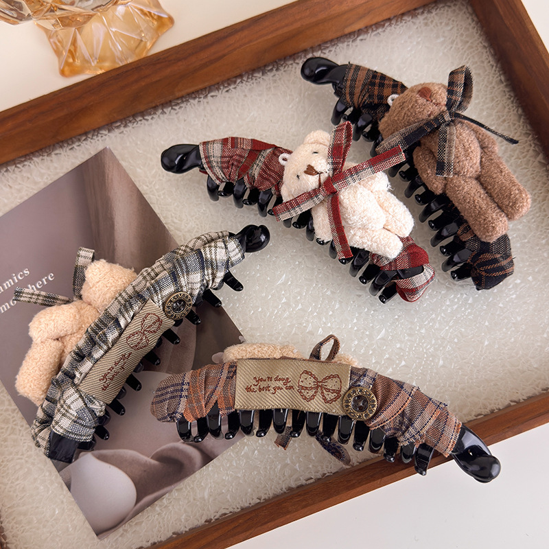 Fundă Tartan și Ursuleț Banana Agrafă de Păr