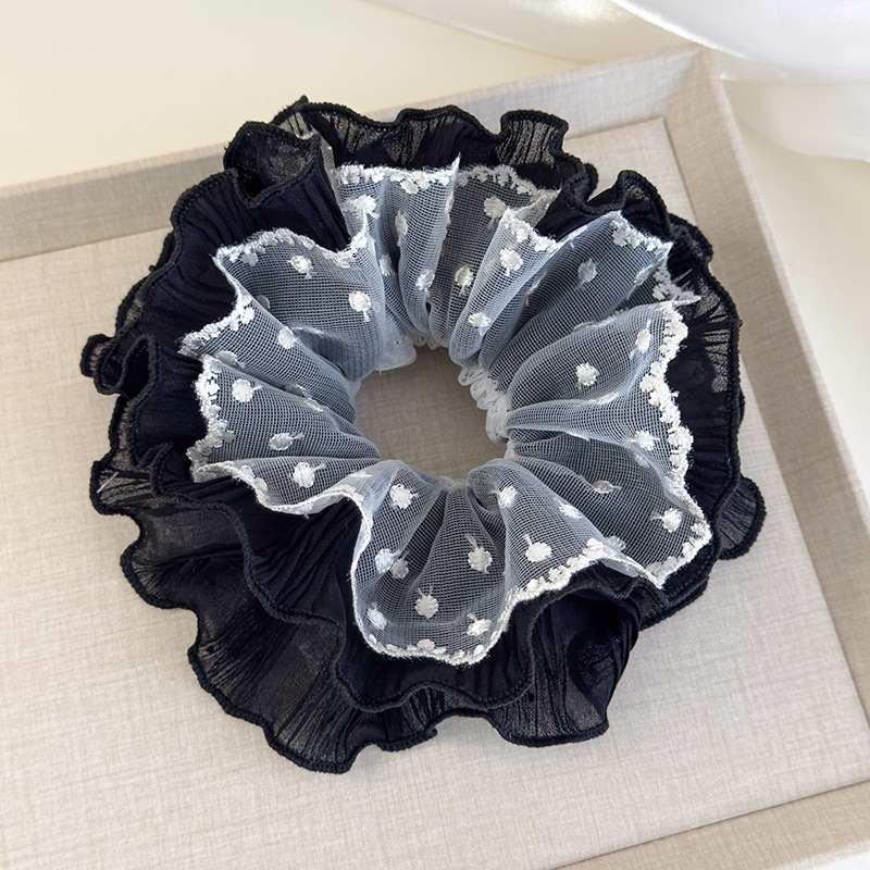 Gumka Do Włosów z Koronką w Kropki i Falbankami