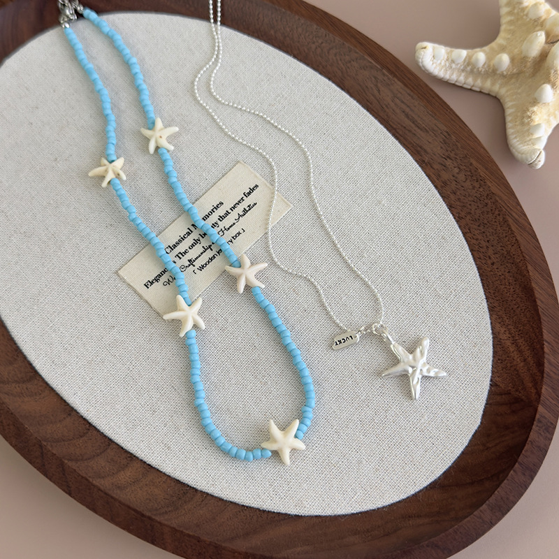 Blue Starfish Beaded Necklace