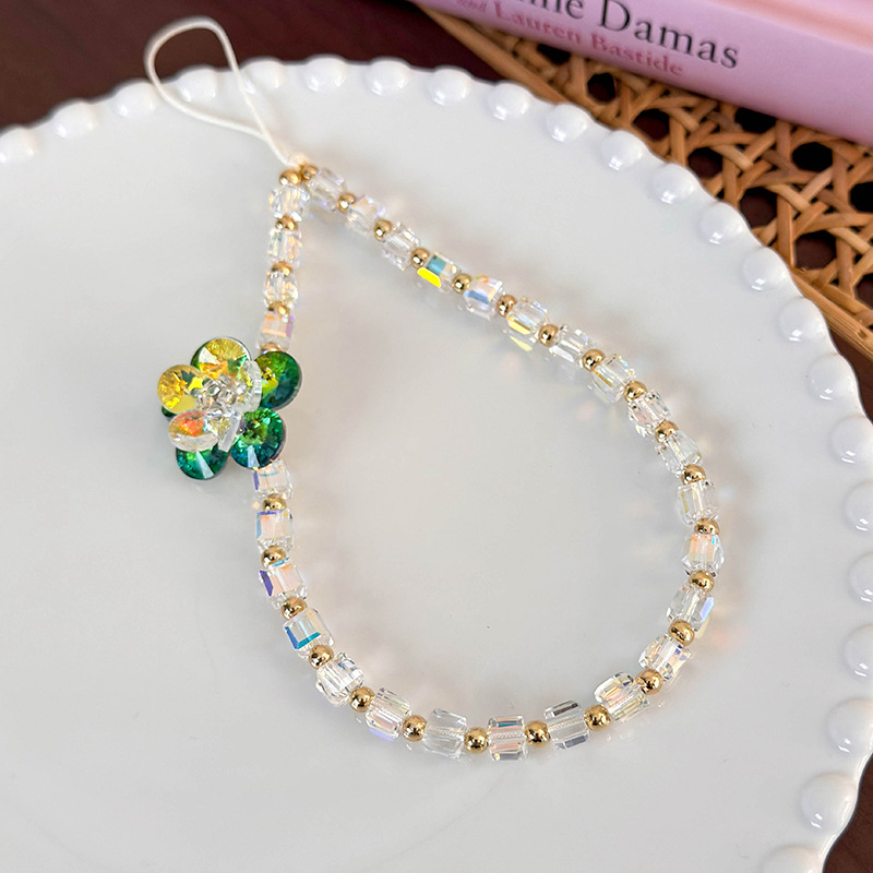 سوار هاتف مع زهرة خرز زجاجي