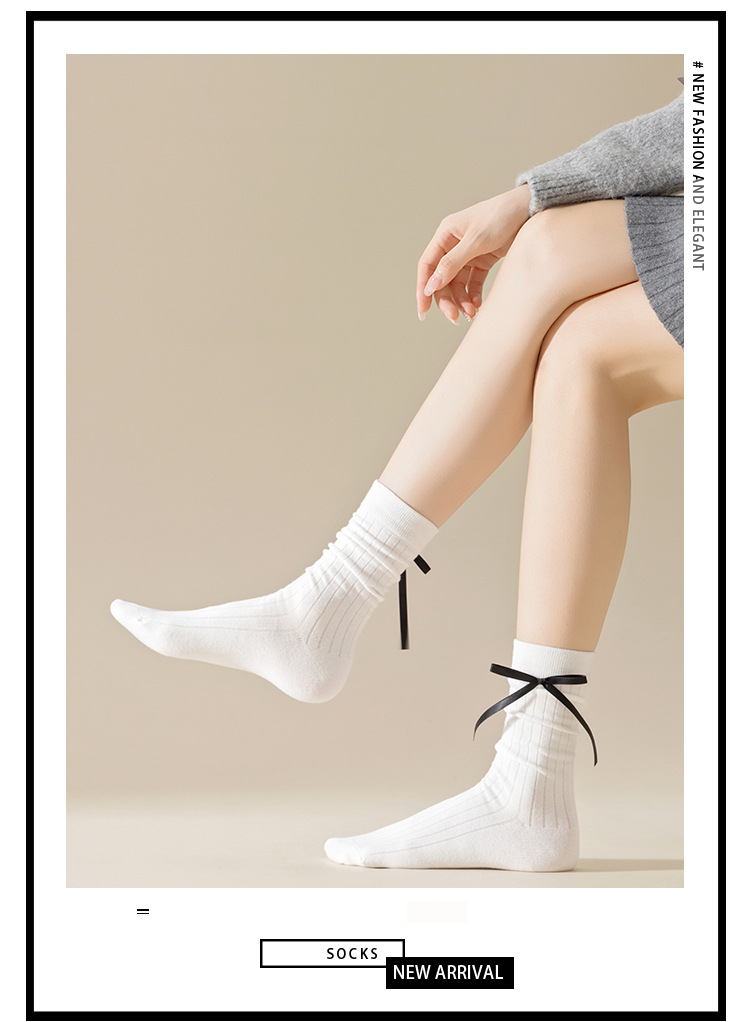 Meias Mid-Calf com Laço