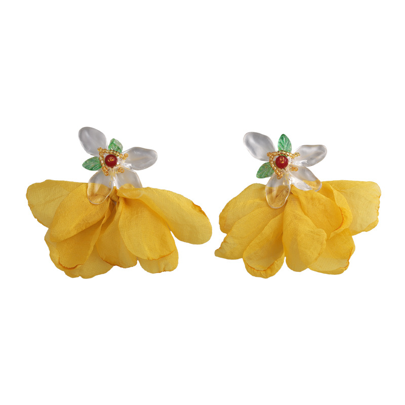 노란 패브릭 플라워 귀걸이