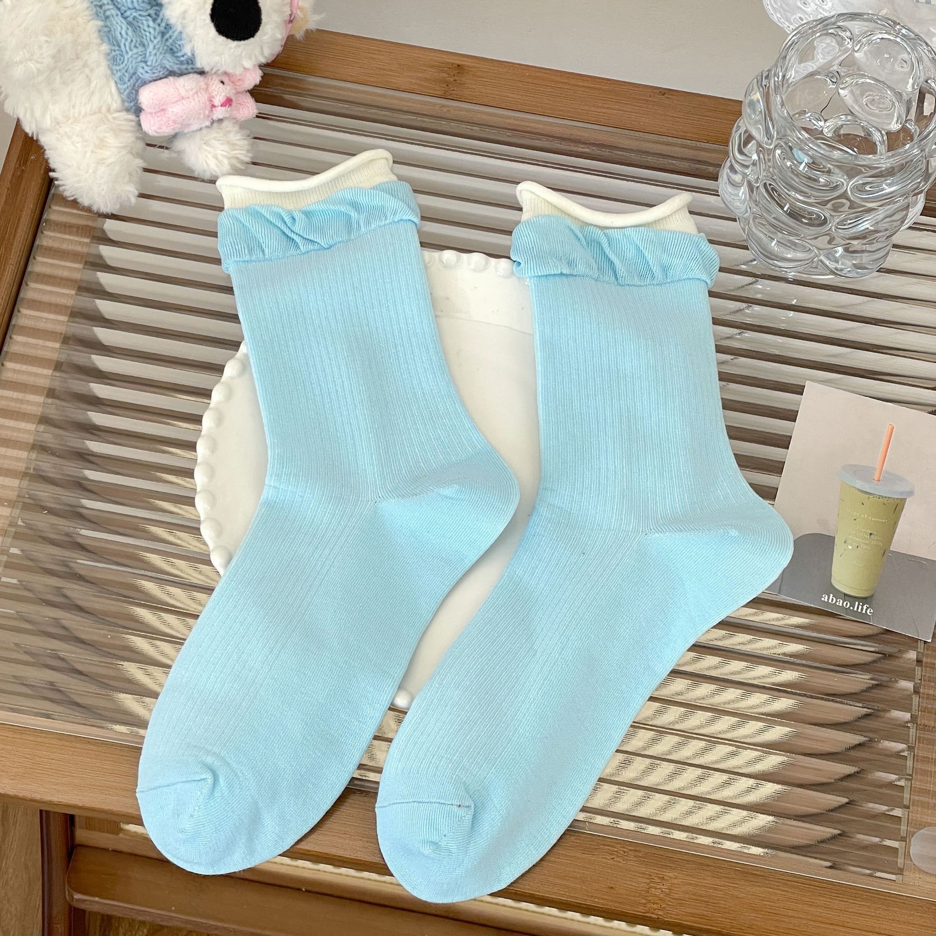 Meias Cano Médio de Algodão Penteado