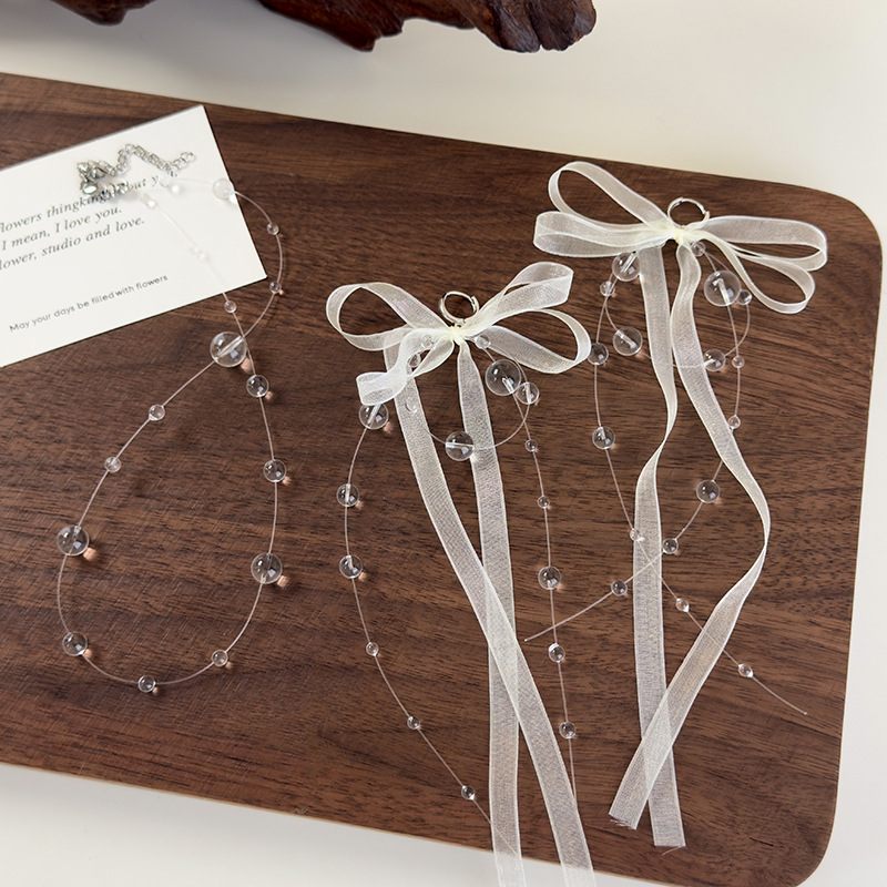 발레 스타일 리본 보우 이어링 & 목걸이