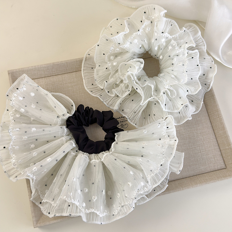 Gumka Do Włosów z Koronką w Kropki i Falbankami