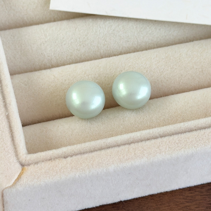 أقراط لؤلؤية خضراء نعناعية هندسية