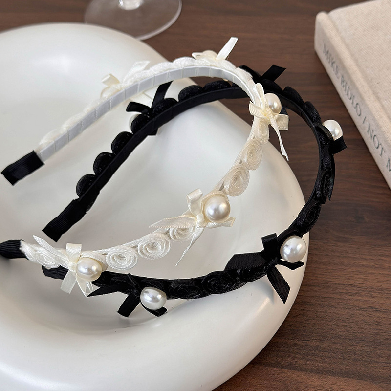 Тонкая повязка для волос в стиле балет с цветочным бантом из жемчуга