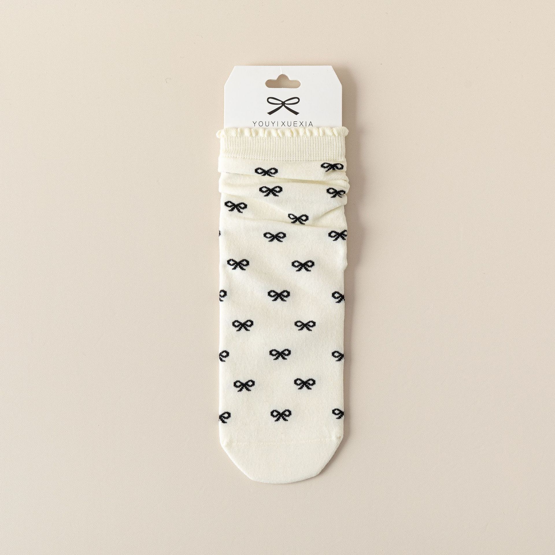 Meias Mid-Calf Sem Costura com Laço de Renda