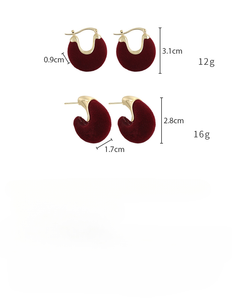 Червоні оксамитові сережки U-подібної форми