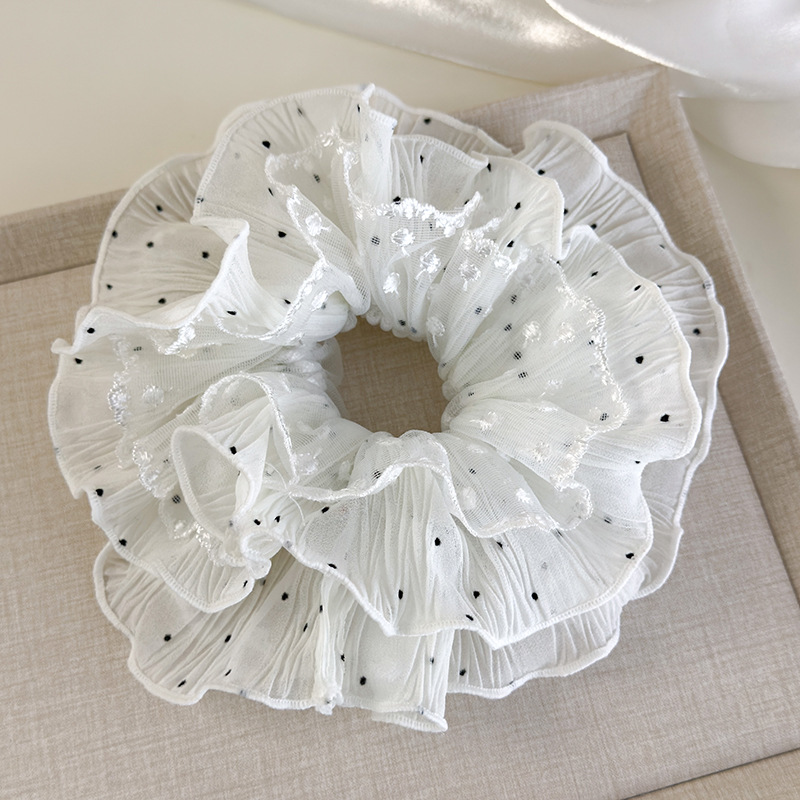 Gumka Do Włosów z Koronką w Kropki i Falbankami