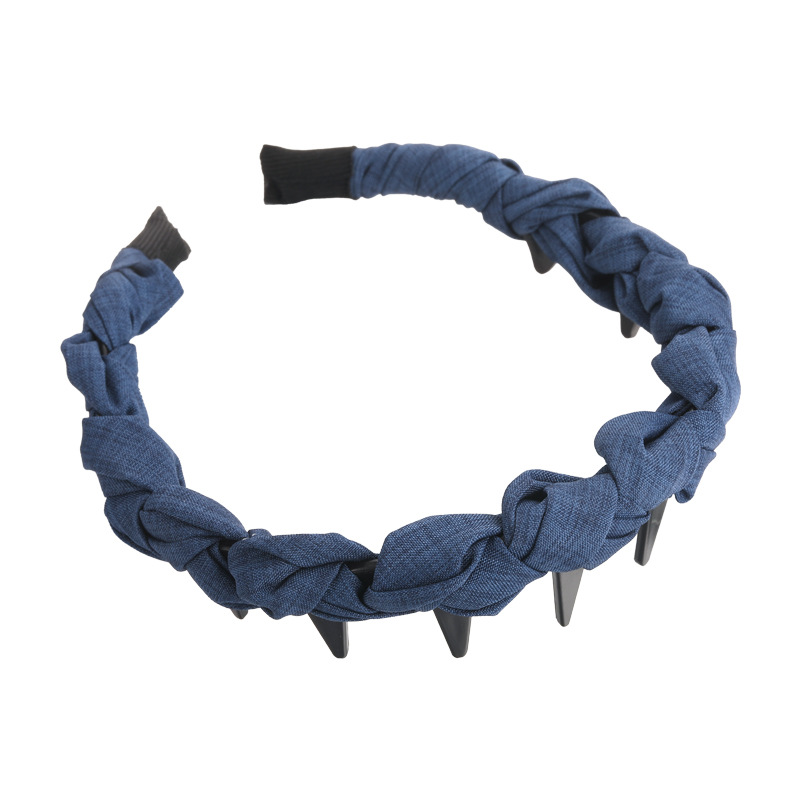 Banda de Păr Denim Albastră cu Model Undă și Dinți, Coroană Înaltă