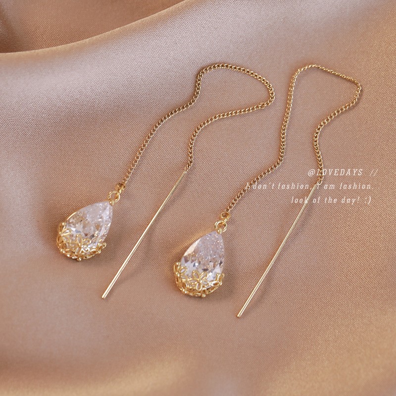 Білі Цирконові Сережки-Краплі з Китицями