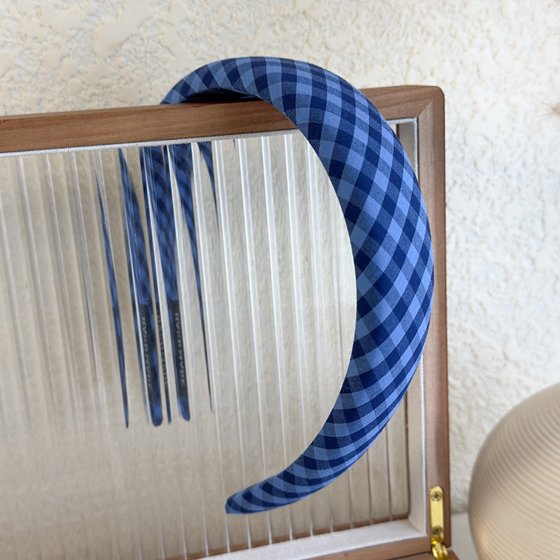 Diadema con Lazo de Cuadros Azules