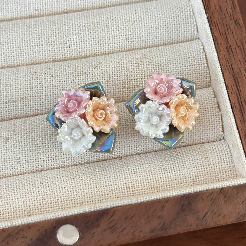 프렌치 빈티지 세라믹 플라워 이어링