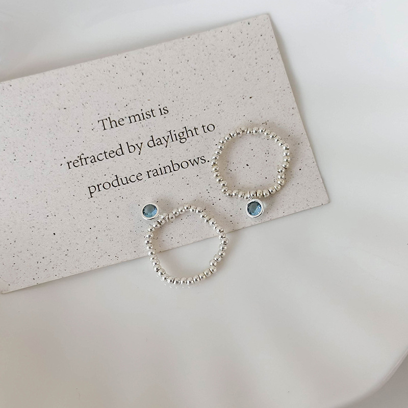 Синій еластичний перстень з кришталевими намистинами