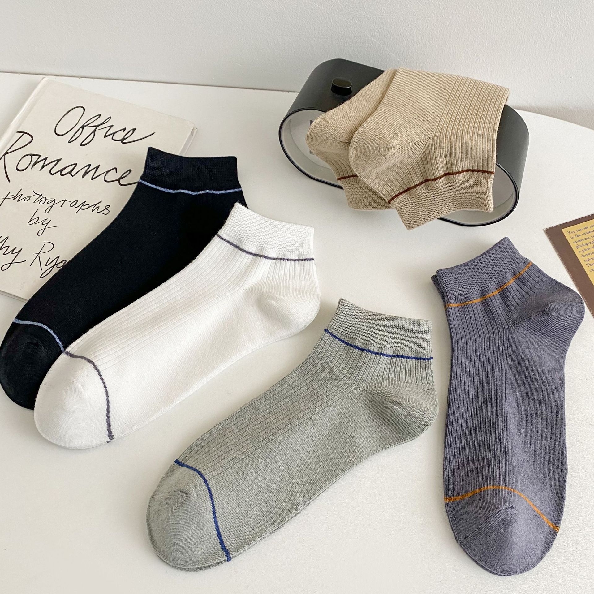 Ανδρικές ριγέ βαμβακερές κάλτσες χωρίς ορατότητα