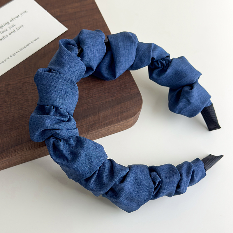 Banda de Păr Denim Albastră cu Model Undă și Dinți, Coroană Înaltă