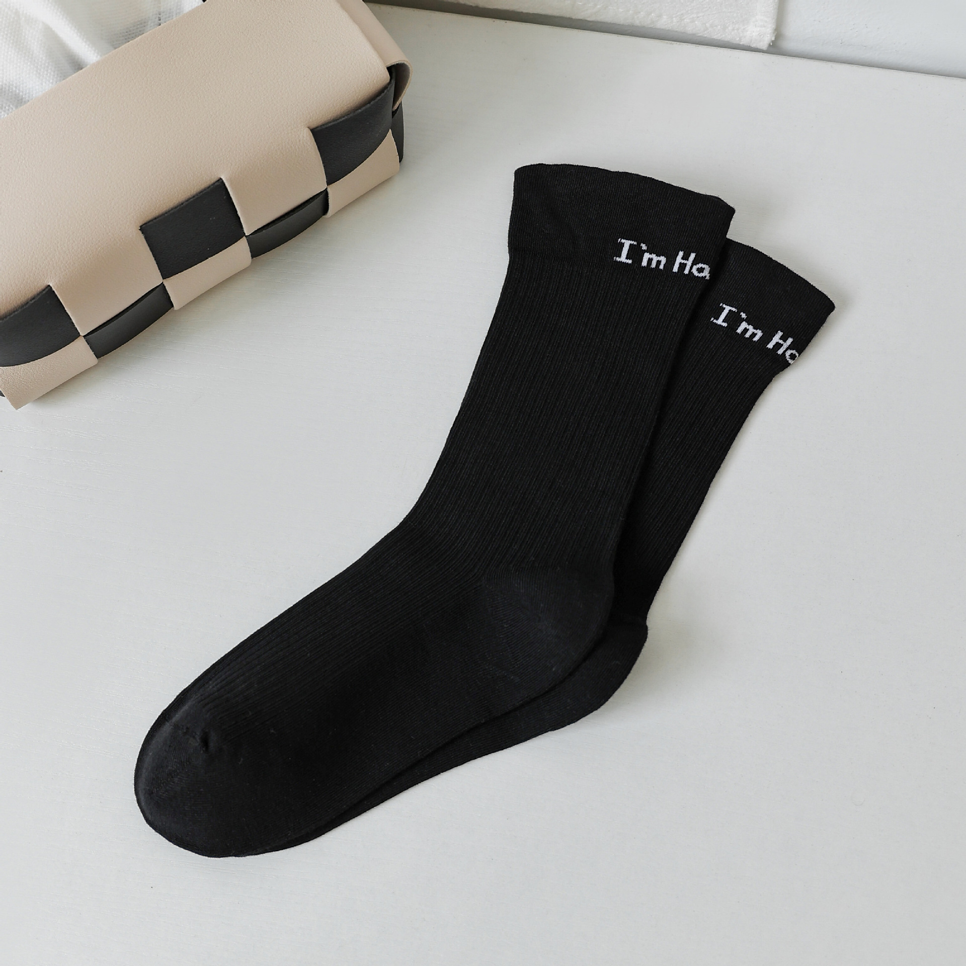 Meias Canelado Preto e Branco