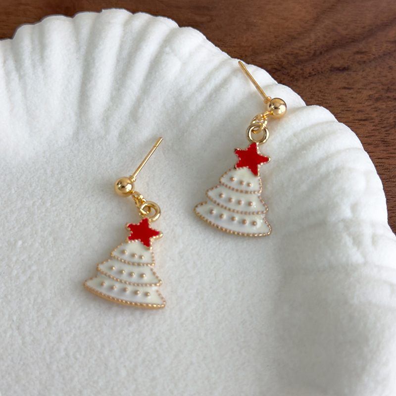 Сережки-гвоздики з ялинкою з емалі