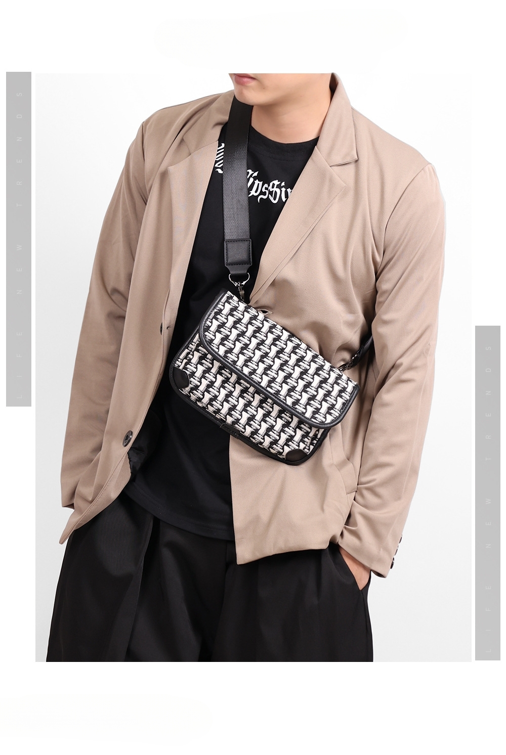 Męska Saszetka Na Klatkę Mała Kwadratowa Skóra PU Czarna