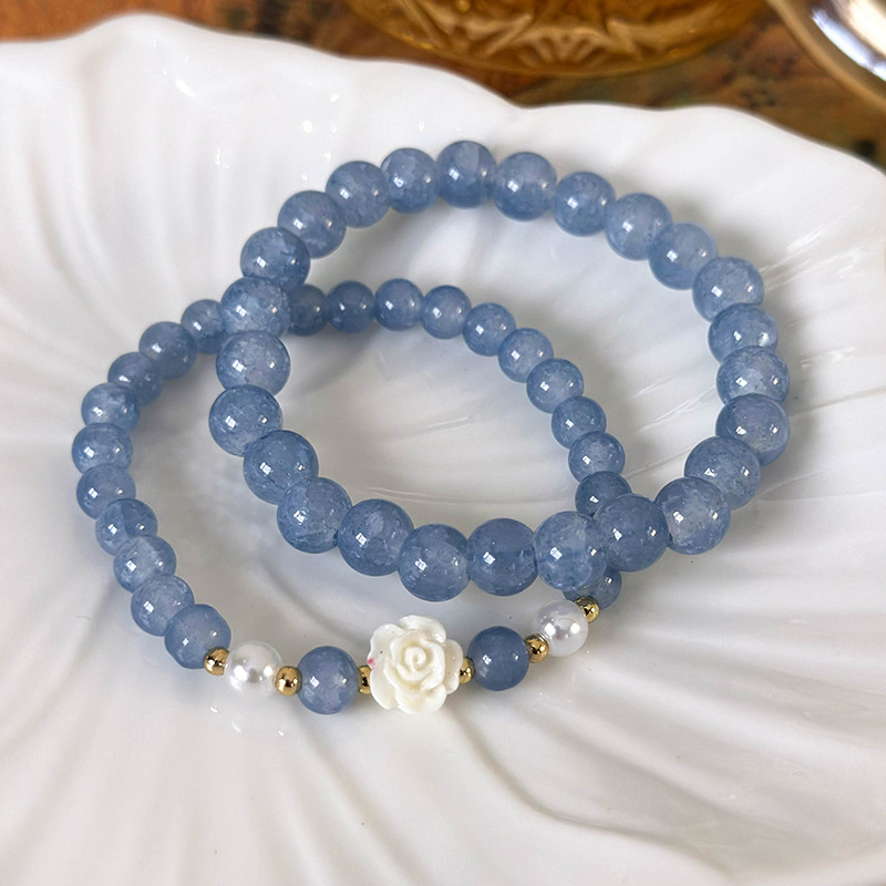 Bracciale Camelia Perla Cristallo Blu Mare