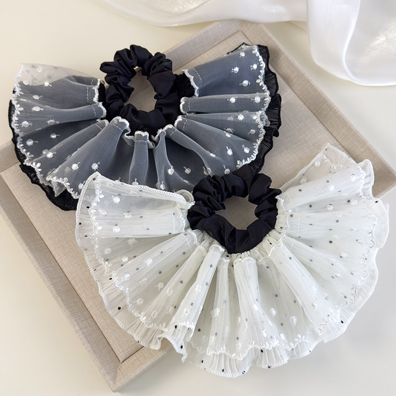 Gumka Do Włosów z Koronką w Kropki i Falbankami