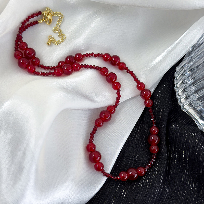 빈티지 버건디 비즈 목걸이