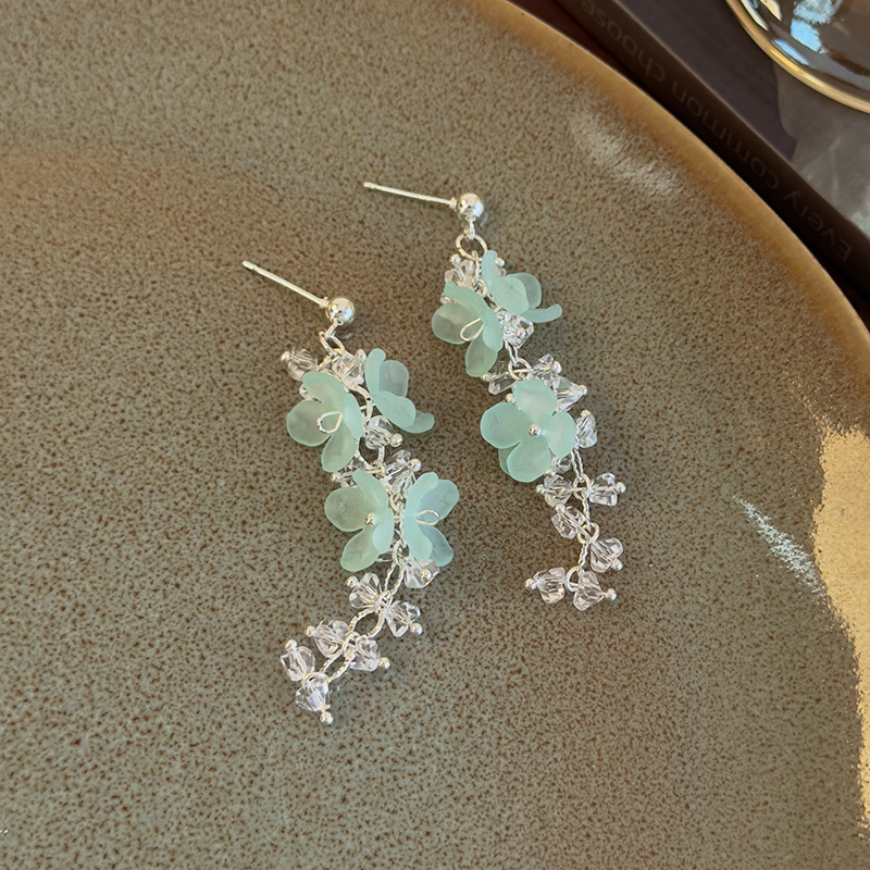 보헤미안 플라워 크리스탈 탈셀 귀걸이