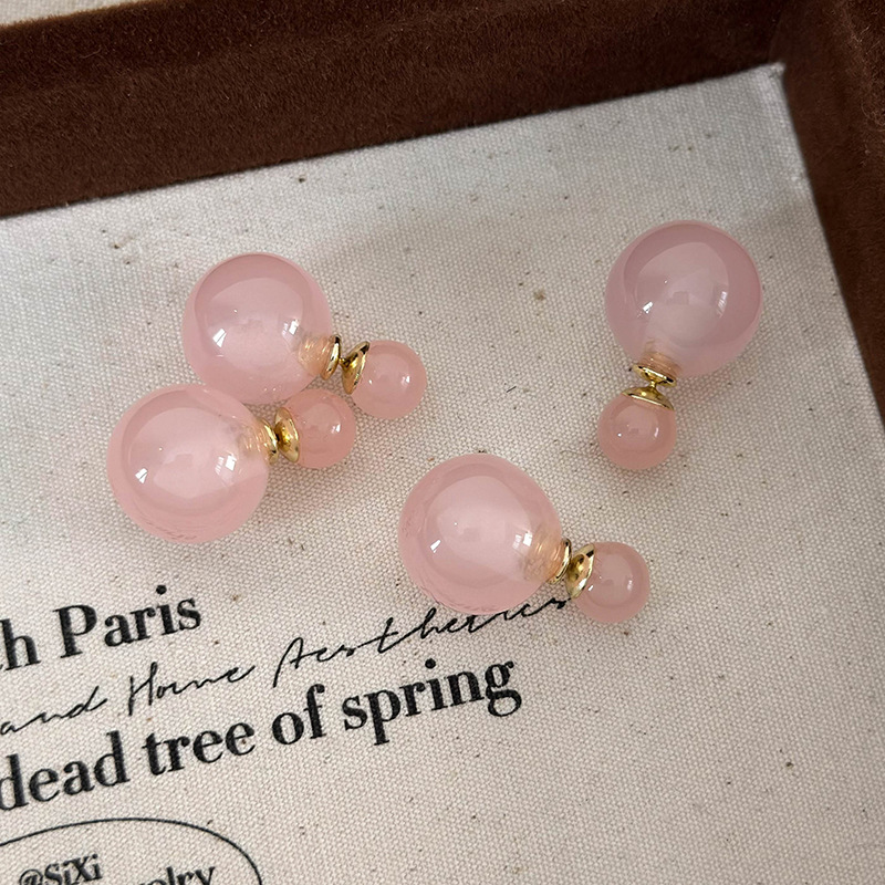 Orecchini Sfera Doppia Faccia Finto Giada Rosa Pesca