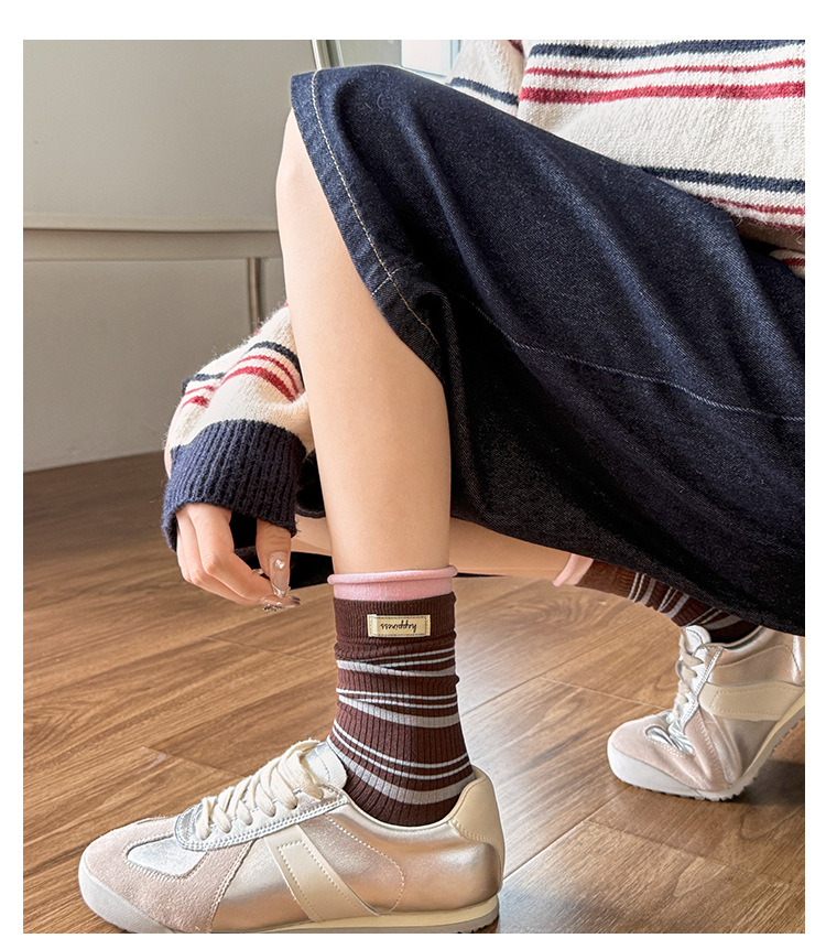 Dámské Žebrované Pruhované Podkolenky Slouch