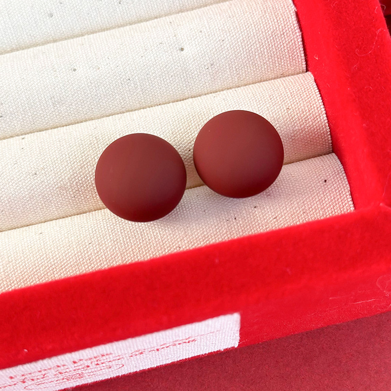 레드 매트 기하학 진주 귀걸이 스터드