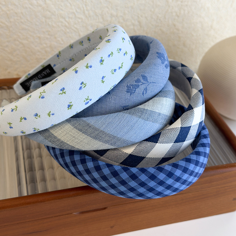 Diadema con Lazo de Cuadros Azules