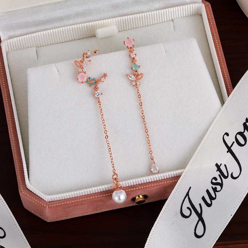 나비 꽃 술 지르코니아 귀걸이