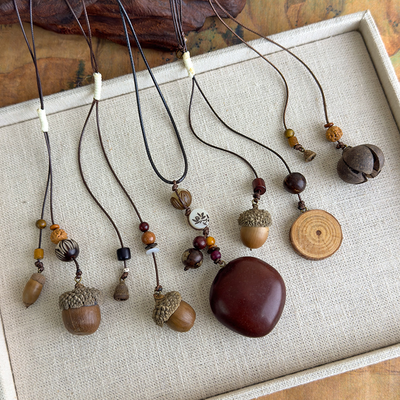 Довгий Восковий Мотузковий Намисто з Жолудем