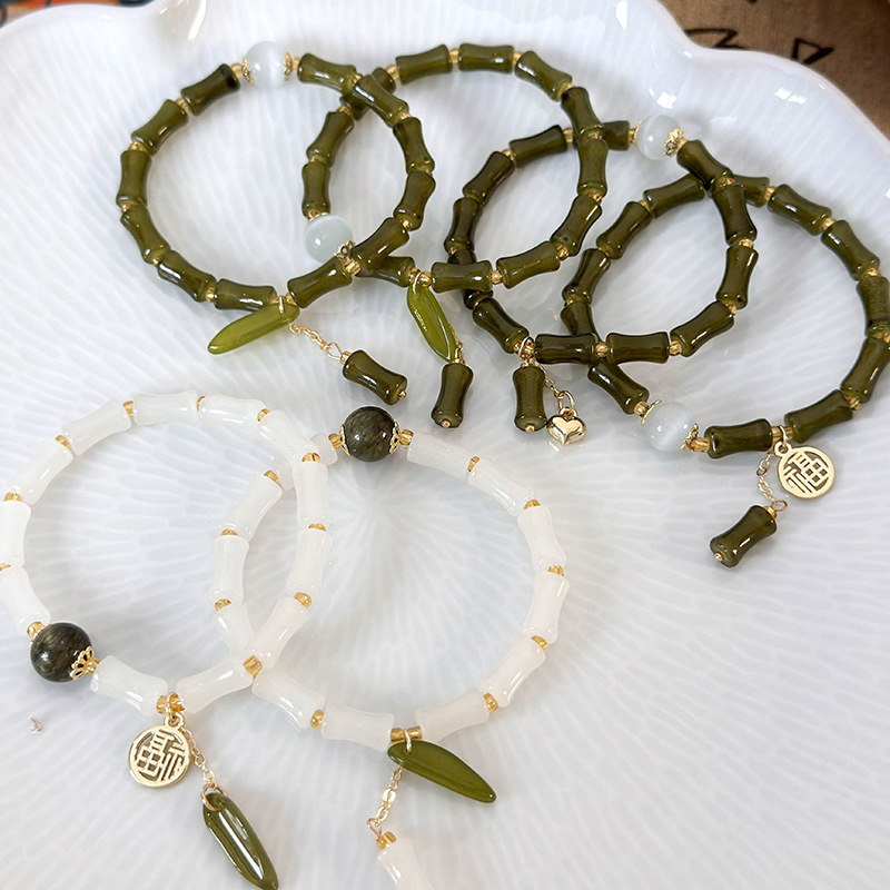 대나무 매듬 캣츠아이 비즈 팔찌