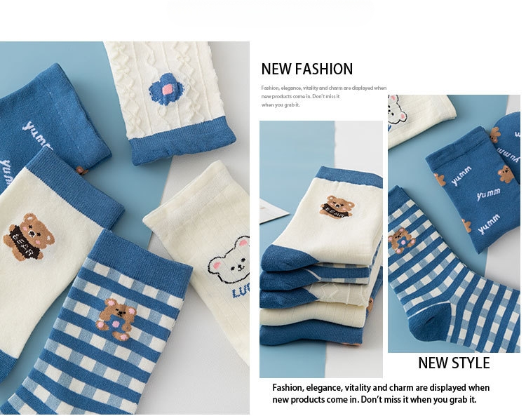 Meias Meia Canela Urso Cartoon para Mulheres